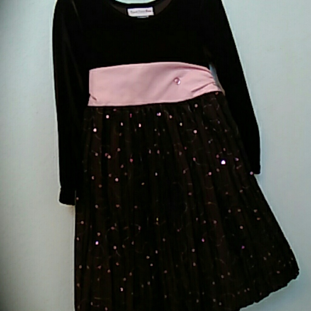 Girls Brown Sequence Dress w/ Pink Belt